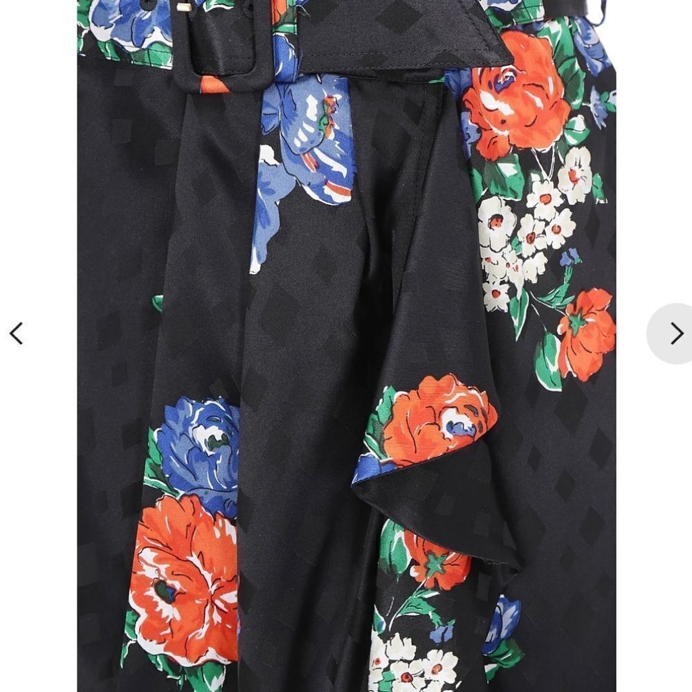 Tory Burch Floral SILK WRAP RUFFLE SKIRT WITH BELT in Black - Size 4 - Picture 15 of 16